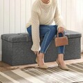 Bancheta cu spatiu pentru depozitare Songmics, 110 x 38 x 38 cm, pliabila, imitatie in/MDF, gri inchis