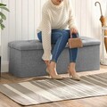Bancheta cu spatiu pentru depozitare Songmics, 110 x 38 x 38 cm,pliabila, imitatie in/MDF, gri deschis