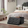 Bancheta cu spatiu pentru depozitare Songmics, 76 x 38 x 38 cm, 80 L, imitatie de piele, negru