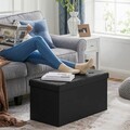 Bancheta cu spatiu pentru depozitare Songmics, 76 x 38 x 38 cm, 80 L, imitatie de piele, negru