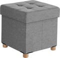 Taburet cu spatiu pentru depozitare Chesterfield, Songmics, 38 x 38 x 40 cm, tesatura aspect in/MDF, picioare din lemn, gri deschis