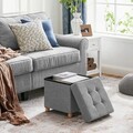 Taburet cu spatiu pentru depozitare Chesterfield, Songmics, 38 x 38 x 40 cm, tesatura aspect in/MDF, picioare din lemn, gri deschis
