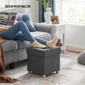 Taburet cu spatiu pentru depozitare Chesterfield, Songmics, 38 x 38 x 40 cm, tesatura aspect in/MDF, picioare din lemn, gri inchis