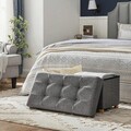 Bancheta cu spatiu pentru depozitare Chesterfield, Songmics, 76 x 38 x 38 cm, tesatura aspect in/MDF, picioare din lemn, gri inchis
