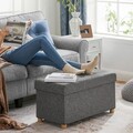 Bancheta cu spatiu pentru depozitare Chesterfield, Songmics, 76 x 38 x 38 cm, tesatura aspect in/MDF, picioare din lemn, gri inchis