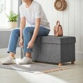 Bancheta cu spatiu pentru depozitare Chesterfield, Songmics, 76 x 38 x 38 cm, tesatura aspect in/MDF, picioare din lemn, gri inchis