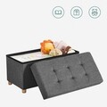 Bancheta cu spatiu pentru depozitare Chesterfield, Vasagle, 76 x 38 x 38 cm, tesatura aspect in/MDF, picioare din lemn, gri inchis