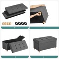 Bancheta cu spatiu pentru depozitare Chesterfield, Songmics, 76 x 38 x 38 cm, tesatura aspect in/MDF, picioare din lemn, gri inchis