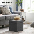 Taburet cu spatiu pentru depozitare Songmics, 38 x 38 x 38 cm, tesatura aspect in/MDF, gri inchis