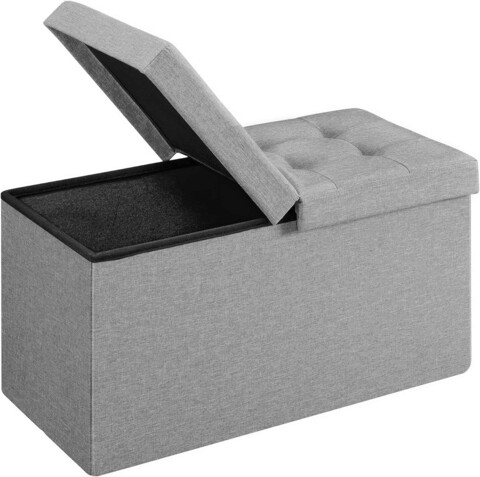 Bancheta cu spatiu pentru depozitare Ottoman, Songmics, 76 x 38 x 38 cm, pliabila, imitatie in/MDF, gri