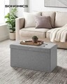 Bancheta cu spatiu pentru depozitare Ottoman, Songmics, 76 x 38 x 38 cm, pliabila, imitatie in/MDF, gri