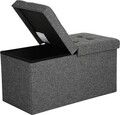 Bancheta cu spatiu pentru depozitare Ottoman Dark, Songmics, 76 x 38 x 38 cm, pliabila, imitatie in/MDF, gri inchis