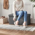 Bancheta cu spatiu pentru depozitare Ottoman Dark, Songmics, 76 x 38 x 38 cm, pliabila, imitatie in/MDF, gri inchis