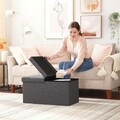 Bancheta cu spatiu pentru depozitare Ottoman Dark, Songmics, 76 x 38 x 38 cm, pliabila, imitatie in/MDF, gri inchis
