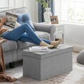 Bancheta cu spatiu pentru depozitare Ottoman Classic, Songmics, 76 x 38 x 38 cm, pliabila, imitatie in/MDF, gri deschis