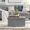 Bancheta cu spatiu pentru depozitare Ottoman Classic, Songmics, 76 x 38 x 38 cm, pliabila, imitatie in/MDF, gri deschis