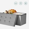 Bancheta cu spatiu pentru depozitare Ottoman Classic, Songmics, 76 x 38 x 38 cm, pliabila, imitatie in/MDF, gri deschis