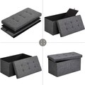 Bancheta cu spatiu pentru depozitare Ottoman Classic, Songmics, 76 x 38 x 38 cm, pliabila, imitatie in/MDF, gri inchis