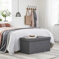 Bancheta cu spatiu pentru depozitare Ottoman Classic, Songmics, 76 x 38 x 38 cm, pliabila, imitatie in/MDF, gri inchis