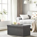 Bancheta cu spatiu pentru depozitare Ottoman Classic, Songmics, 76 x 38 x 38 cm, pliabila, imitatie in/MDF, gri inchis