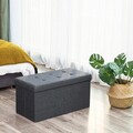 Bancheta cu spatiu pentru depozitare Ottoman Classic, Vasagle, 76 x 38 x 38 cm, pliabila, imitatie in/MDF, gri inchis