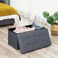 Bancheta cu spatiu pentru depozitare Ottoman Classic, Vasagle, 76 x 38 x 38 cm, pliabila, imitatie in/MDF, gri inchis