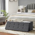 Bancheta cu spatiu pentru depozitare Ottoman Classic, Songmics, 110 x 38 x 38 cm, pliabila, imitatie in/MDF/fier, gri deschis
