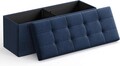 Bancheta cu spatiu pentru depozitare Ottoman Classic, Songmics, 110 x 38 x 38 cm, pliabila, imitatie in/MDF, albastru