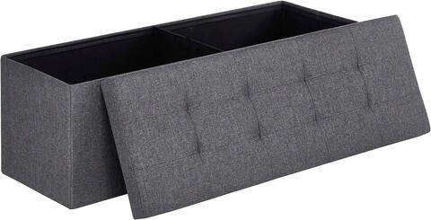 Bancheta cu spatiu pentru depozitare Ottoman Classic, Songmics, 110 x 38 x 38 cm, pliabila, imitatie in/MDF, gri inchis