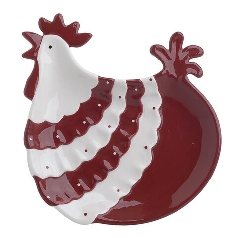 Farfurie intinsa Hen, InArt, 25x24x4 cm, ceramica, rosu