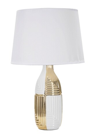 Lampa de masa, Glam Line, Mauro Ferretti, 1 x E27, 40W, Ø33 x 54 cm, ceramica/fier/textil, alb/auriu