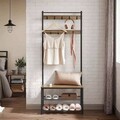 Cuier cu bancheta si pantofar, Vasagle, 70 x 32.5 x 175  cm, PAL/otel, maro rustic