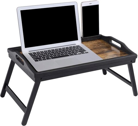 Masuta pentru mic dejun / laptop, Songmics, 50 x 30 x 26 cm, bambus/MDF, maro rustic
