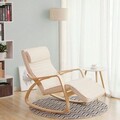 Scaun balansoar reglabil in 5 pozitii, Songmics, 67x115x91 cm, max 150 kg, lemn de mesteacan/bumbac, bej/natural