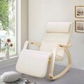 Scaun balansoar reglabil in 5 pozitii, Songmics, 67x115x91 cm, max 150 kg, lemn de mesteacan/bumbac, bej/natural