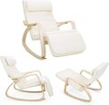 Scaun balansoar reglabil in 5 pozitii, Songmics, 67x115x91 cm, max 150 kg, lemn de mesteacan/bumbac, bej/natural