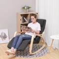 Scaun balansoar reglabil in 5 pozitii, Songmics, 67x115x91 cm, max 150 kg, lemn de mesteacan/bumbac, gri/natural