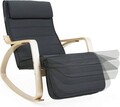 Scaun balansoar reglabil in 5 pozitii, Songmics, 67x115x91 cm, max 150 kg, lemn de mesteacan/bumbac, gri/natural