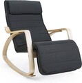 Scaun balansoar reglabil in 5 pozitii, Songmics, 67x115x91 cm, max 150 kg, lemn de mesteacan/bumbac, gri/natural