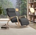 Scaun balansoar reglabil in 5 pozitii, Songmics, 67x115x91 cm, max 150 kg, lemn de mesteacan/bumbac, gri/natural