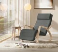 Scaun balansoar reglabil in 5 pozitii, Songmics, 67x115x91 cm, max 150 kg, lemn de mesteacan/bumbac, gri/natural