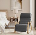 Scaun balansoar reglabil in 5 pozitii, Songmics, 67x115x91 cm, max 150 kg, lemn de mesteacan/bumbac, gri/natural