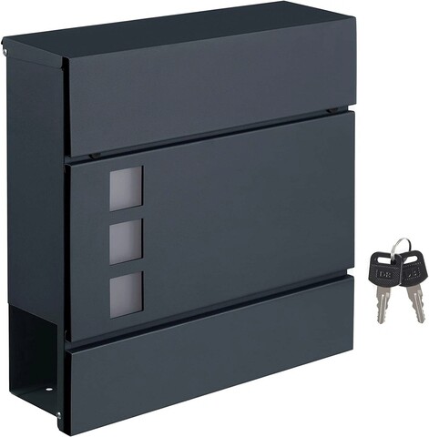 Cutie postala cu suport ziare, Songmics, 37x10.5x37 cm, otel placat cu zinc, gri