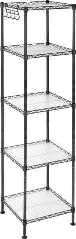 Raft pentru baie cu 5 niveluri, Songmics, 30 x 30 x 123.5 cm, otel/polipropilena, 20 kg/nivel, negru