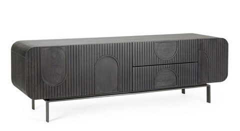 Comoda TV Orissa, Bizzotto, 172x44x55 cm, lemn de mango/MDF, negru