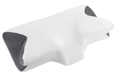 Perna de sustinere pentru gat si dormit pe lateral Maximex, Side, 60x36x13.5 cm, poliester, alb/gri