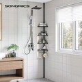 Etajera pentru baie si dus cu inaltime reglabila Vasagle Shower Caddy, 35 x 25 x 85-305 cm, tija telescopica, otel/pp, negru