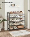 Pantofar cu 5 rafturi Songmics, 90 x 29 x 92.5 cm, 20-25 perechi pantofi, tesatura Oxford/otel, negru