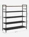 Pantofar cu 5 rafturi Songmics, 90 x 29 x 92.5 cm, 20-25 perechi pantofi, tesatura Oxford/otel, negru