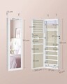 Cabinet pentru bijuterii cu LED-uri, oglinda si fixare usa/perete Songmics, 36.7 x 10 x 120 cm, MDF/catifea/sticla, alb